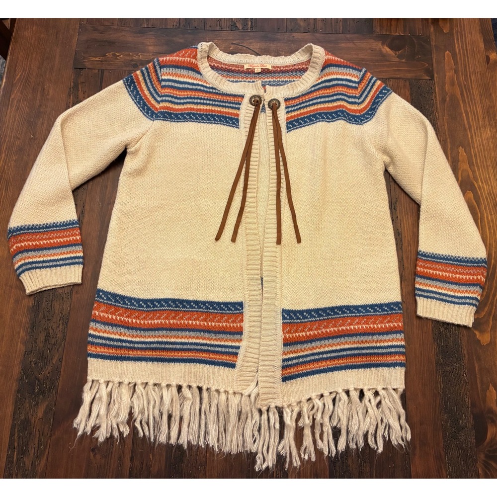 Magnolia Lane Cardigan Southwest Open Front Fringe Stripes Women's Size Large